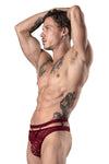 Male Power 446-289 Lucifer Cut Out Strappy Thong Color Burgundy